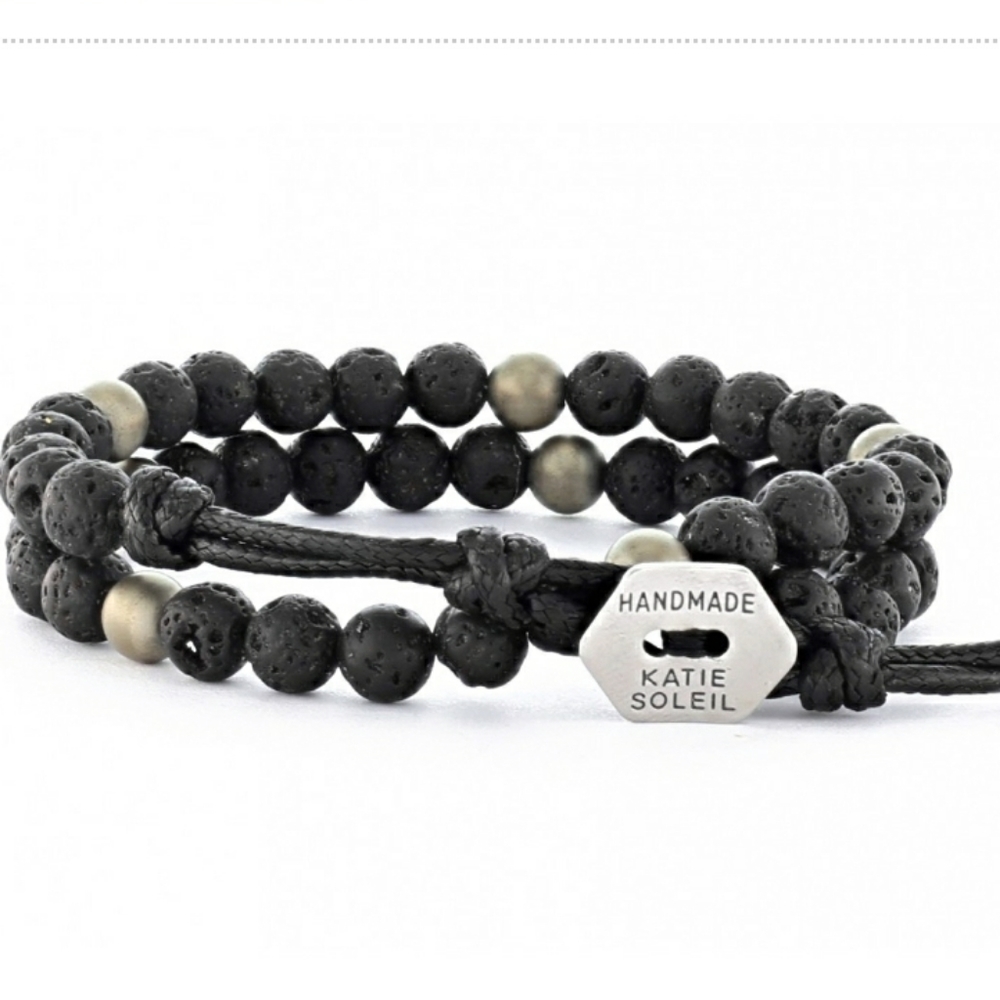 Handmade Lava Hematite 2 Wrap Bracelet Choker NEW - Picture 2 of 3